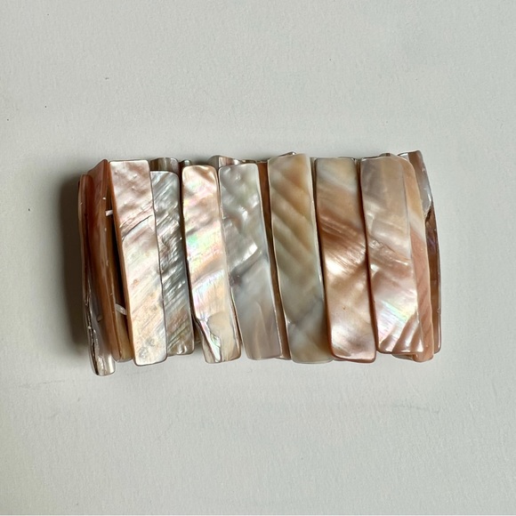 Iridescent Seashell and Wooden Bangle Bracelet Set 3/$12 - Picture 2 of 4